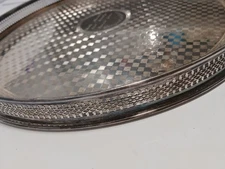 Vintage Silver Plated Round Serving Tray Engraved Border Checker R&D England 7