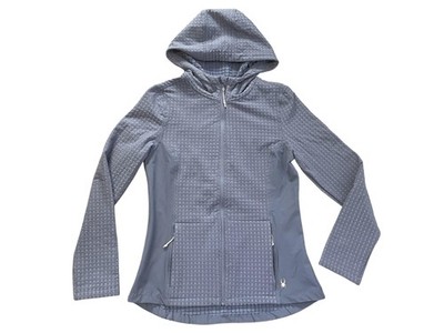 Spyder Active Jacket Womens Small Blue Hooded Full Zip Stretch Fleece Athletic
