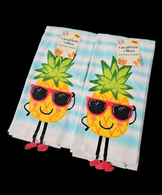 Mainstream Set of 4 Kitchen Towels Pineapple Vacation Vibes Tropical Dish Towels