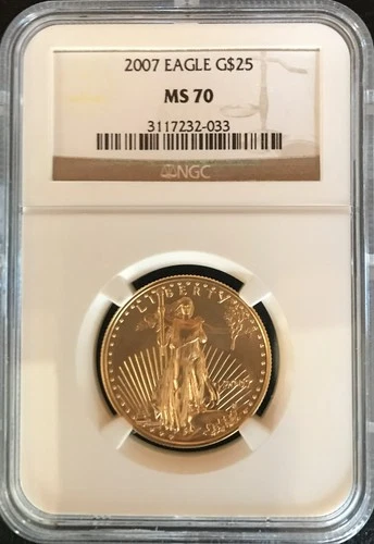 2007 W GOLD US $25 DOLLAR AMERICAN EAGLE 1/2 OZ.-NGC MS70