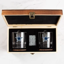 Dallas Cowboys - Full Color Logo Whiskey Tumbler Gift Set with Rustic WoodBox