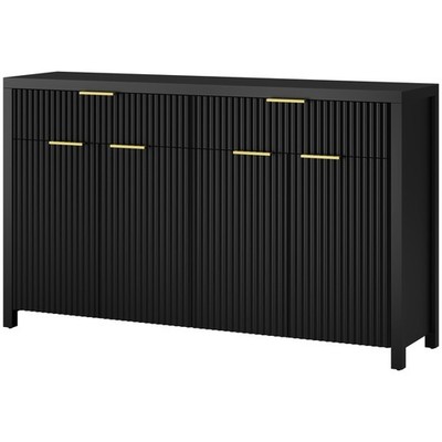 55 Black Fluted Sideboard Buffet Cabinet with Adjustable Shelves