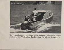 1954 Magazine Photo Experimental 16 Foot Aluminum Outboard Cabin Cruisers