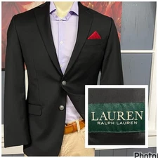 Lauren Ralph Lauren Blazer Jacket Sport Coat Mens 36R Wool Black Metal Buttons