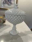 Vtg Westmoreland Milk Glass Large 14” Grandfather Sawtooth Compote With Lid
