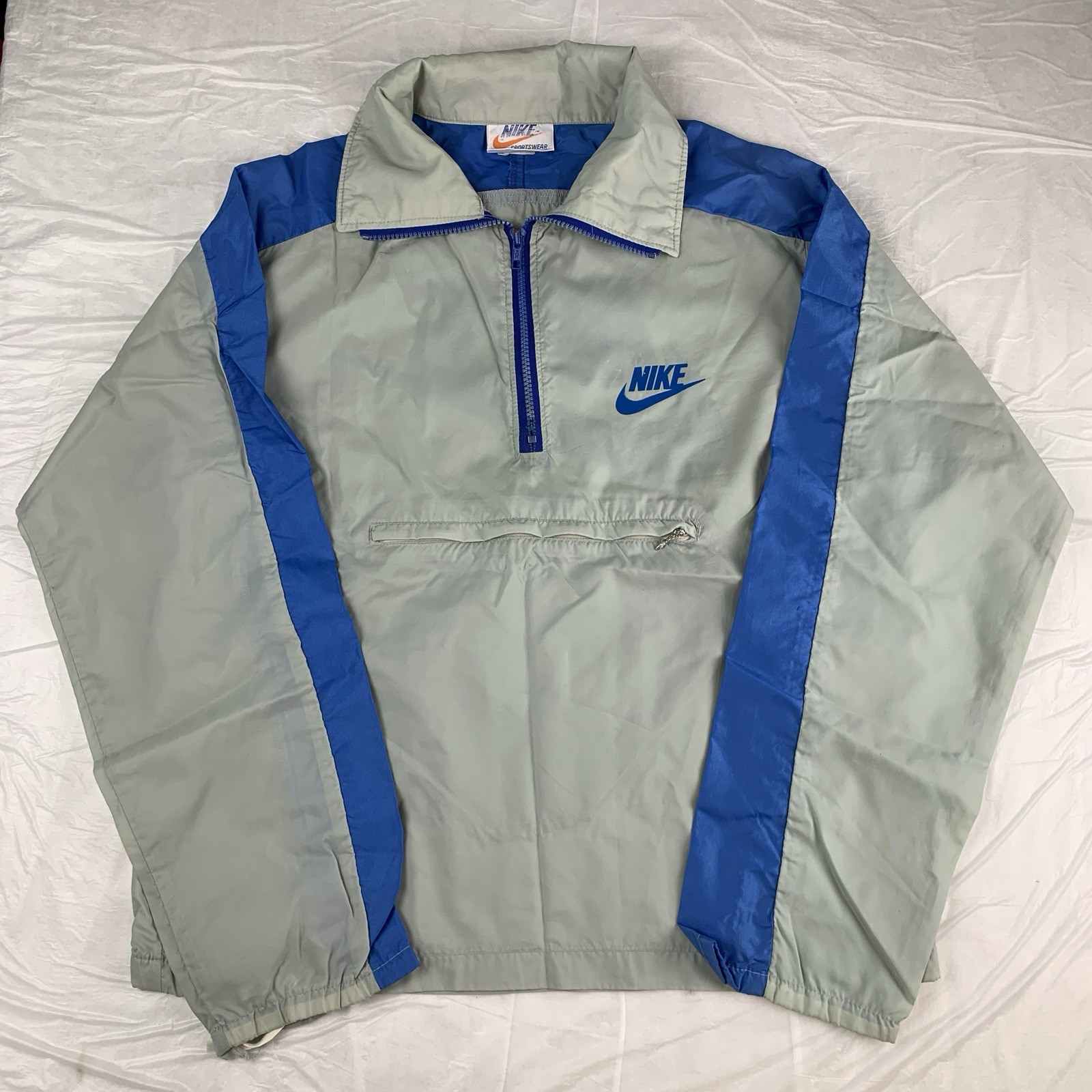 Vintage Nike 70s Windbreaker Jacket Grey Men's Medium Quarter Zip