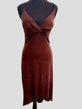 Y2K City Triangles Brown Glitter Asymmetrical Spaghetti Strap Dress Sz M Party