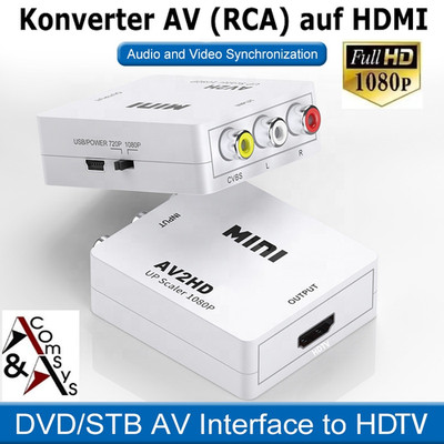 Mini AV zu HDMI Adapter 3 RCA auf HDMI Konverter Full HD 1080P Video Audio TV