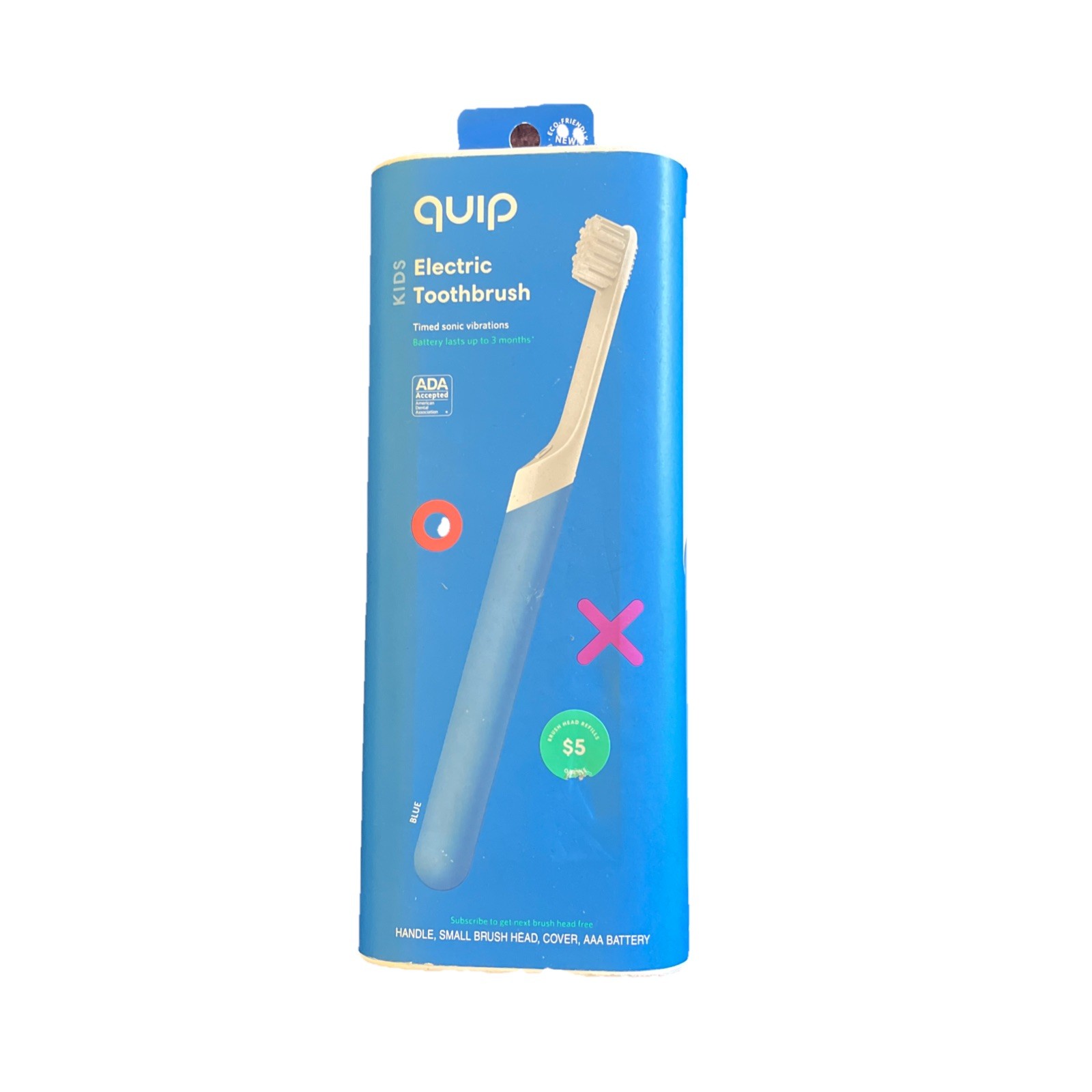 Quip Kids Electric Toothbrush Blue Rubber Sonic Vibrating Bristles Timer Cover