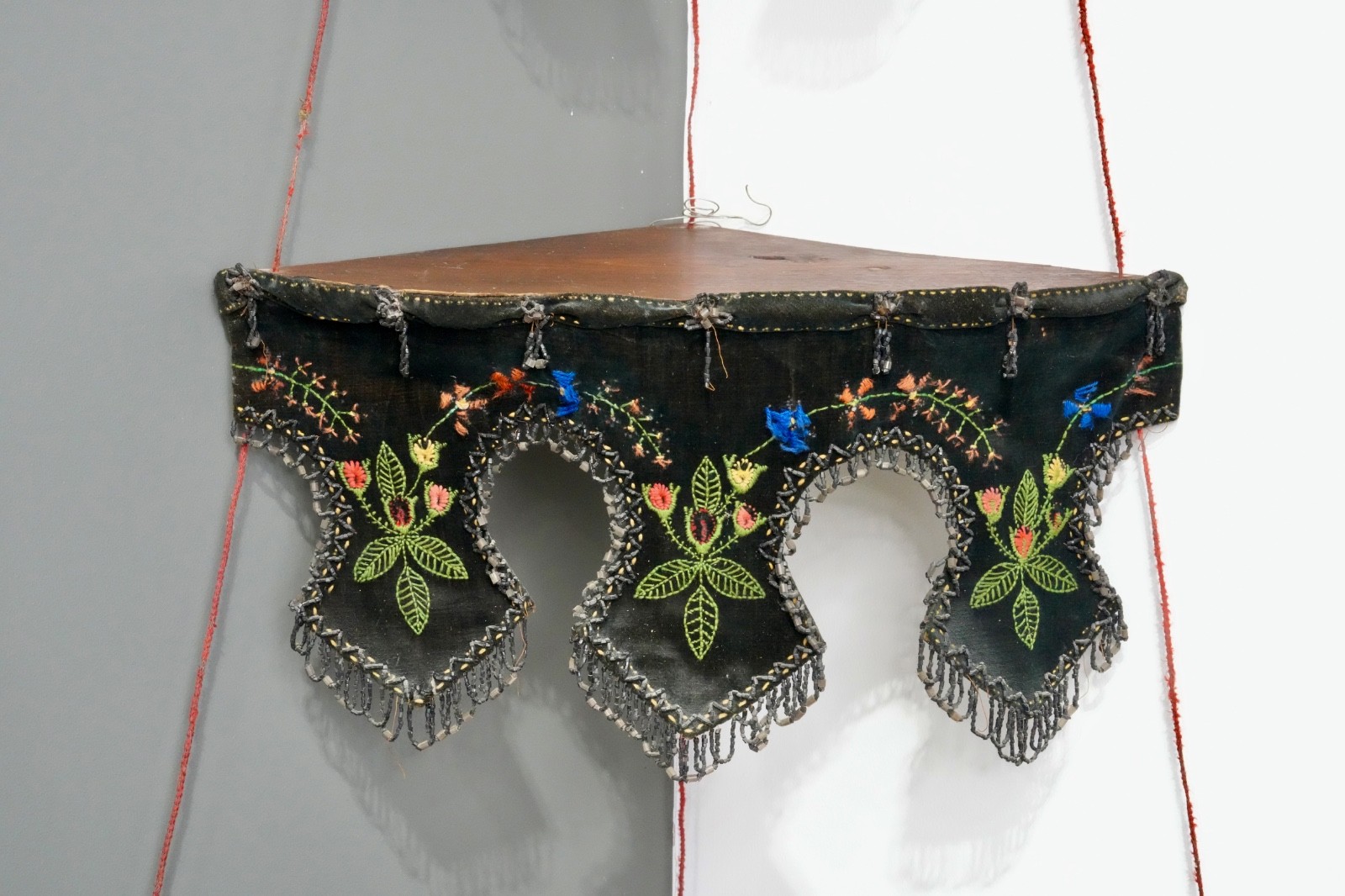 Victorian Antique Walnut Etagere Beaded Fridge hanging corner Display Stand RARE