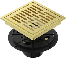 Square Shower Floor Drain 6 Inch Brushed Gold, Stainless Steel Shower Drain Kit