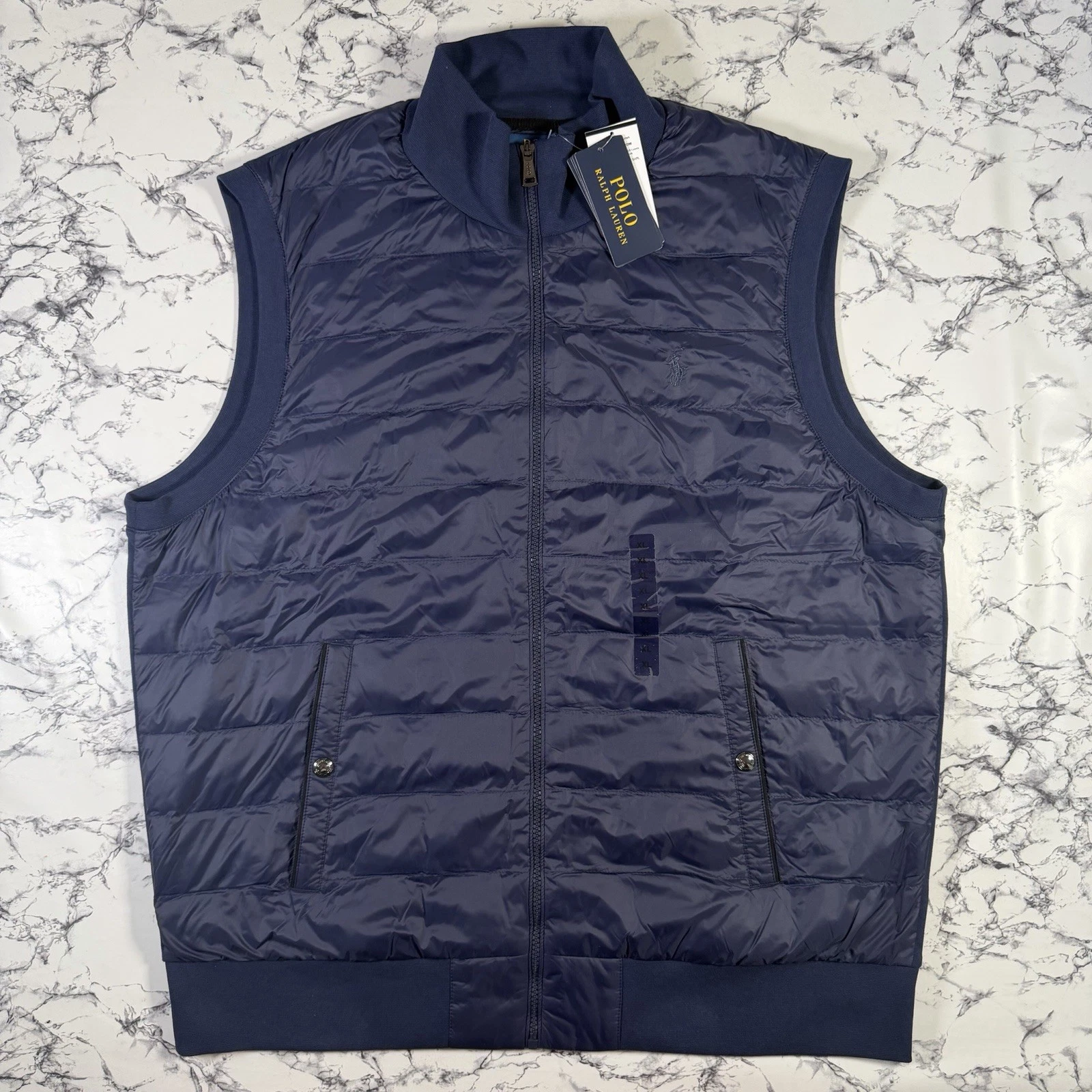 POLO RALPH LAUREN Mens Navy Blue Quilted Hybrid Gilet SIZE XL BNWT Authentic
Opens in a new window o