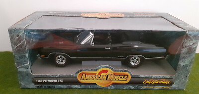 Plymouth GTX Cabriolet 1969 Miniature 1/18 Ertl - American Muscle, Série 32020, Noire, Zamac