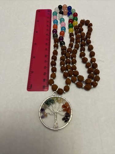 Rudraksh Halskette Mala mit Baum des Lebens Anhänger 7 Chakra Steine echt - Bild 5 von 6