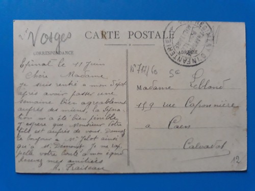 Nr. 5 CPA D'EPINAL Markt Place des Vosges geschrieben von 191? Vogesen 88 - Bild 2 von 2