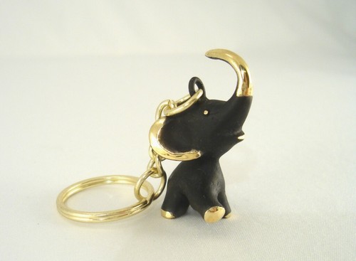 Walter BOSSE Vienna Key Ring TRUMPETING ELEPHANT Patinated Brass Keychain Bronze - Picture 3 of 6