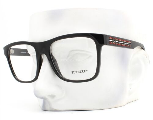 Burberry Eyeglasses Glasses B 2353 3001 Polished Black Stripe Logo 55mm w/case