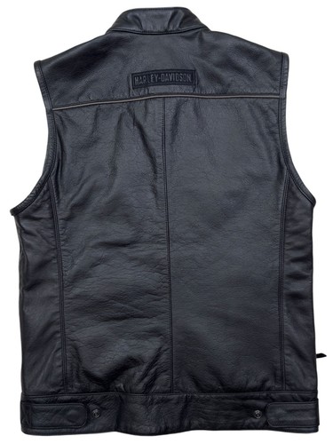 Chaleco reflectante Harley Davidson Foster para hombre talla S cuero de búfalo negro - Imagen 2 de 8