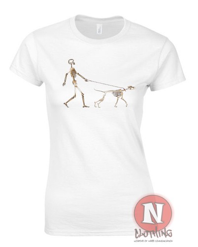 Skeleton dog walker t-shirt x-ray ladies fitted canine doggo tee teeshirt - Picture 3 of 9