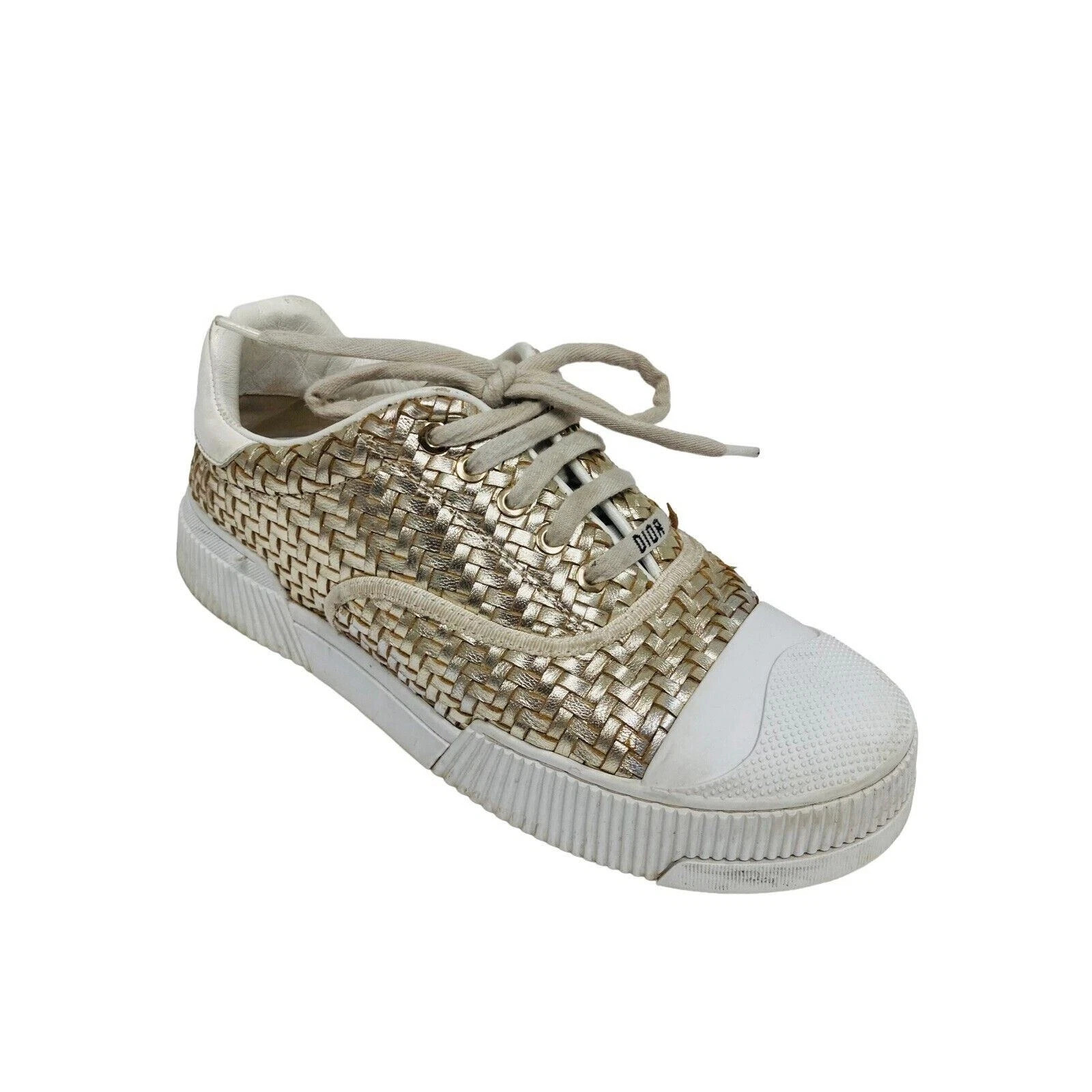 Baskets CHRISTIAN DIOR cuir doré tissé plateforme logo D Smash 37 US 7