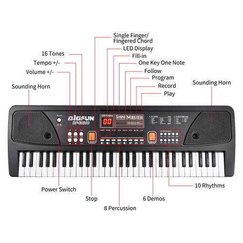 BIGFUN 61 Keys Rechargeable Electronic Piano with LED Display and Microphone AU - Picture 7 of 13