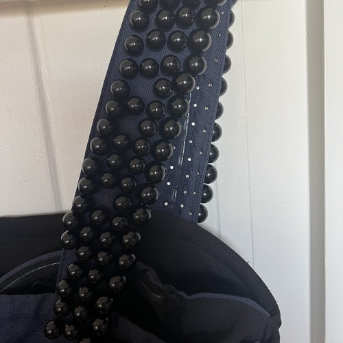 Asilio MIdnight Mood Dress Sz8 Black Navy Inner Bustier Bodycon Beaded Straps - Picture 9 of 15