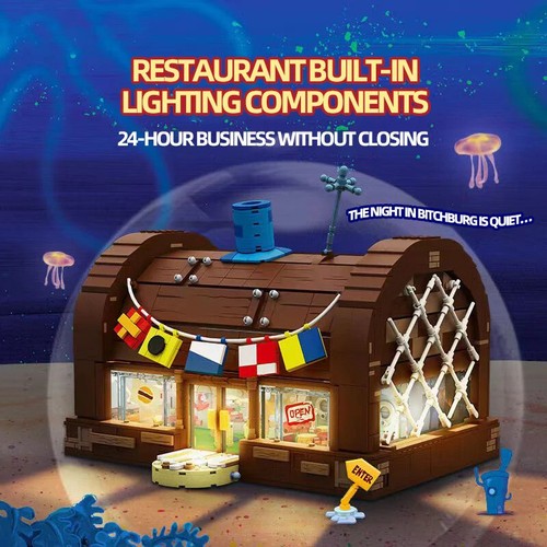 Bob Esponja Crujiente Cangrejo Restaurante Bloques de Construcción Casa de Muñecas Set en Caja Regalos para Niños - Imagen 3 de 11