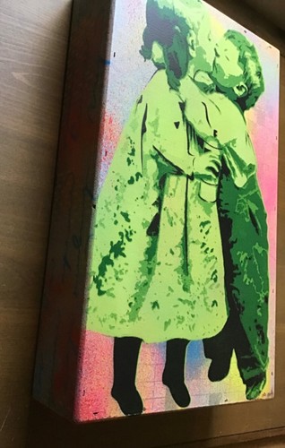 SAGE Original GIRL WITH BRUSH/KIDS IN LOVE Painting on wood box obey banksy kaws - Picture 4 of 5
