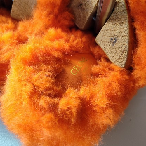 Celine Triomphe Fur Sandals Slides in Orange Women's Sz 5 Eu 36 - Picture 5 of 8