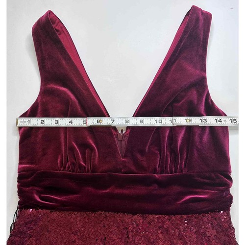 Ever Pretty Maroon Velvet Top Dress With Sequins Skirt Womens Size 8 - Picture 9 of 11