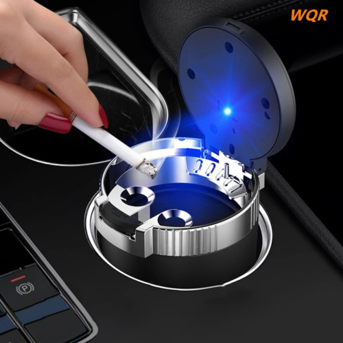 Car Ashtray with Lid Portable Ash Tray Mini Car Trash Can with LED Blue Light Wi - Picture 3 of 12