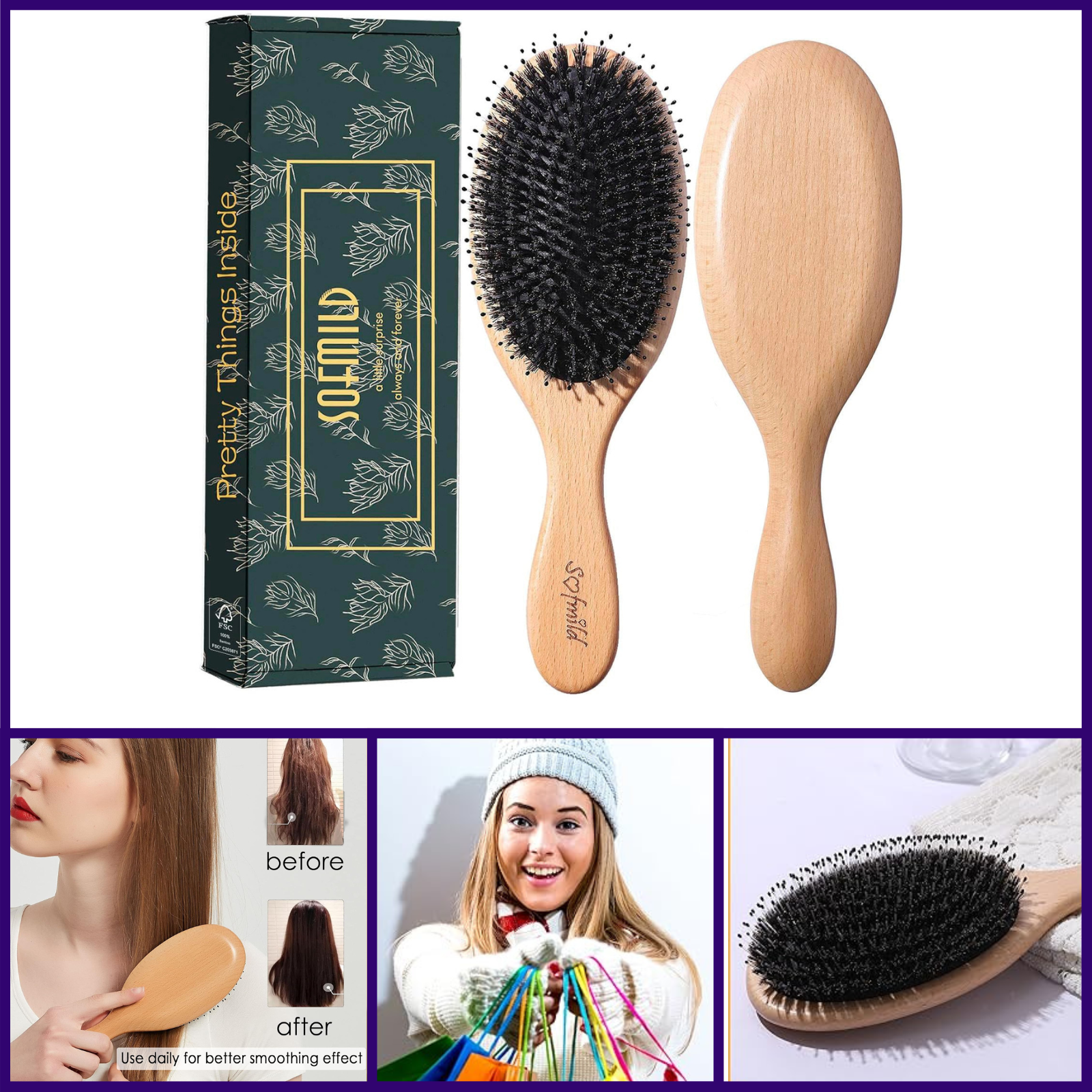 Boar Nylon Bristle Hair Brush for Women Men Kids-image