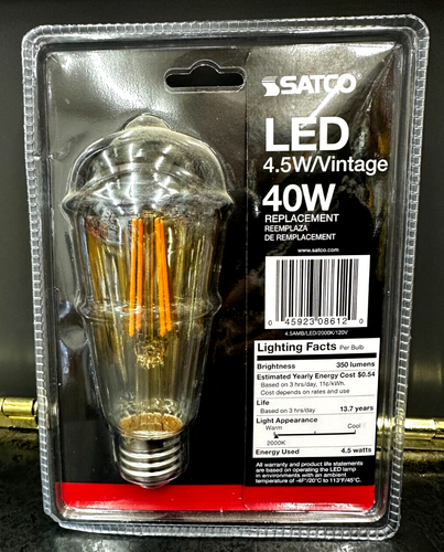 SATCO S8612 | 4.5W LED Filament Vintage Style ST19 Bulb | Transparent Amber - Picture 3 of 6