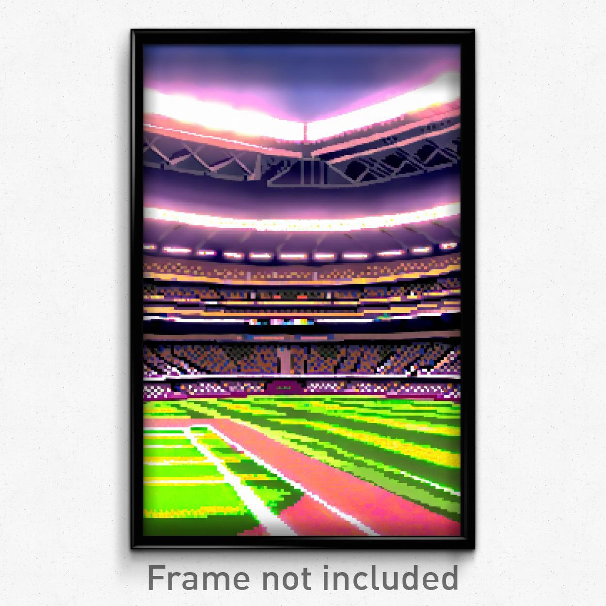 8 Bit Psychedelic Stadium Pixel Art Poster - Trippy Video Game Print