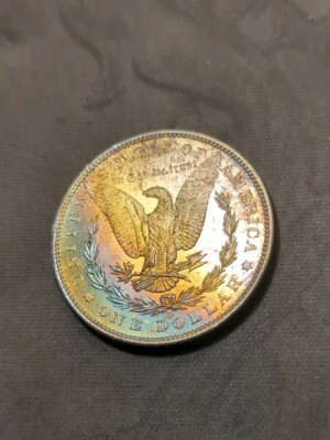 1880 S Morgan Silver Dollar Monster Toning On Reverse Rainbow Toned Coin   