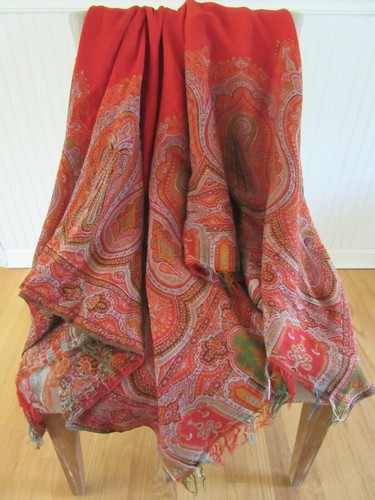 ANTIQUE WOOL PAISLEY WOVEN TAPESTRY SHAWL PIANO SHAWL THROW ~ 59" x 63" - Picture 5 of 12