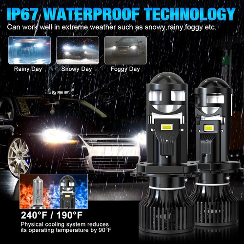 2X LHD H4 Bi-LED Projector Lens Hi/Lo Headlight Mini Bulbs 120W 90000Lm Retrofit - Picture 5 of 10