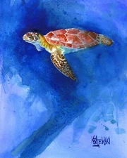 Sea Turtle High Resolution Print Original Fine Art Watercolor by Ron Krajewski