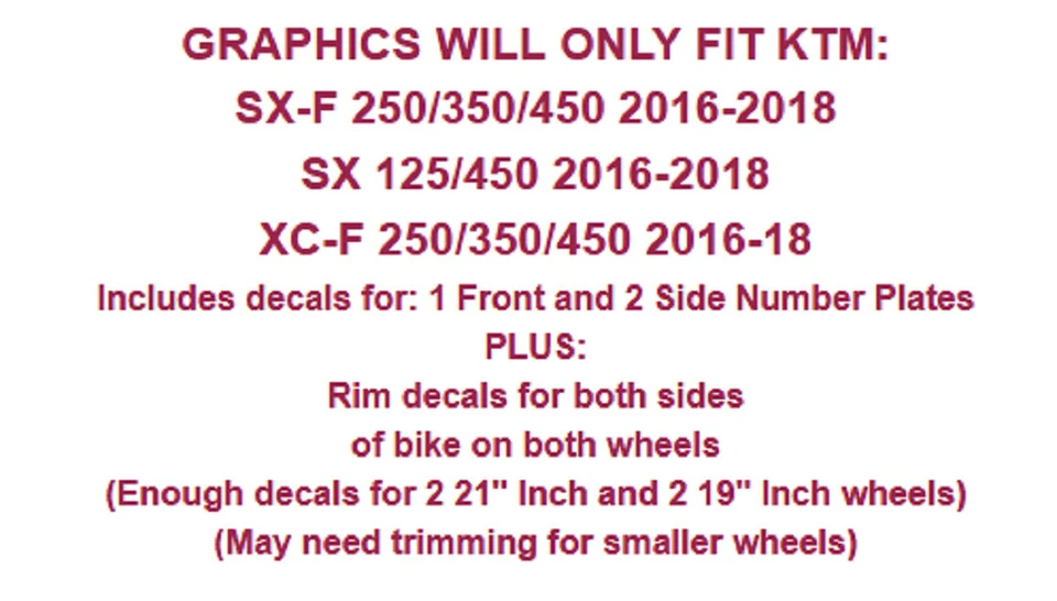 Pegatinas gráficas + #calcomanías PLT/RIM para KTM C10 SX/SXF/XCF 125-450 2016-2018 ATK O Foto 2 de 3