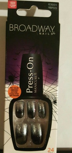 Broadway Nails Press On Manicure Halloween Black Glitter Ghostly 63931 By KISS - Picture 2 of 5