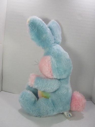 Vtg 1984 Animal Toy Imports Rainbow Ears Blue Easter Bunny Plush 16" Plastic Eye - Picture 5 of 9