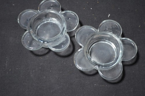 Pair of Clear Glass Votive Candle Holders, Flower Petal Design Holder Home Decor - Picture 1 of 5