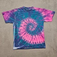 Vintage Single Stitch Shirt Tie Dye Oneita Mens Large Short Sleeve Blue Pink