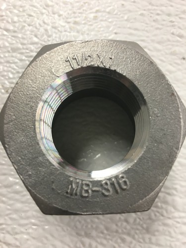 Hex Bushing 1-1/2" x 1" 150# Stainless Steel Threaded Pipe / Conduit Fitting - Afbeelding 3 van 9