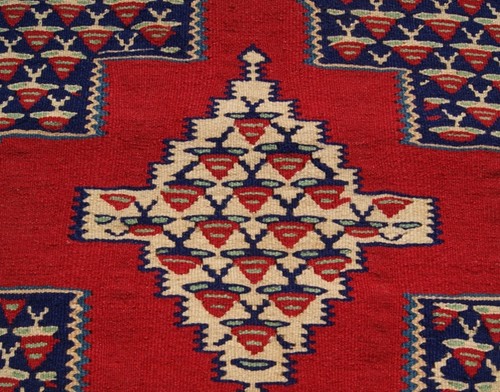 ALFOMBRA KILIM KURDA SIMÉTRICA HECHA A MANO LANA RECTANGULAR ROJA 20+ CORREDOR KELIM 2X9 pies - Imagen 5 de 6
