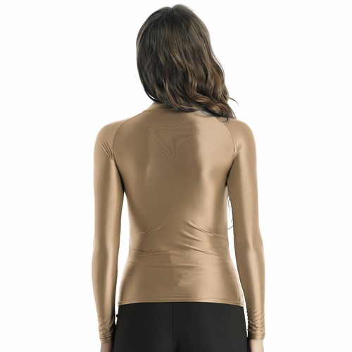 Women's Stretchy Tights Yoga Top Shiny Metallic Long Sleeve Gym Running AU - Picture 75 of 101