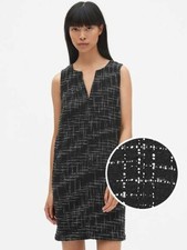 NEW Gap Sleeveless Split Neck Shift Dress Tweed Black White Womens XS P XSP NWT