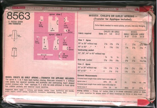 8563 modèle de couture vintage simplicité manqués ensemble de tabliers années 1960 chefs cordonniers - Photo 2/2