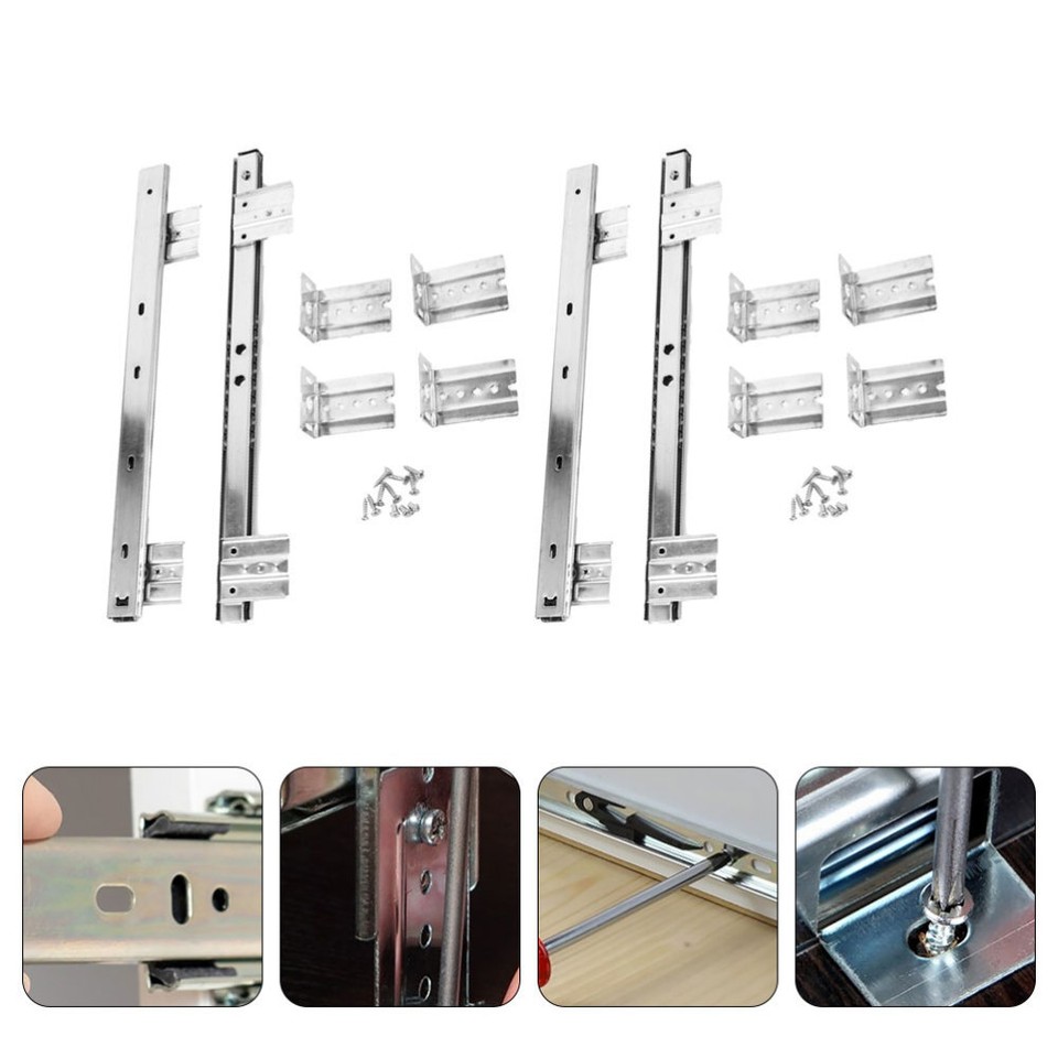 2 Pairs Ball Bearing Drawer Slides Riser Guide Sliding Door Rail Kit | eBay