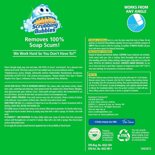 Scrubbing Bubbles Mega Shower Foamer Aerosol, Tough Foaming Bathroom (Pack of 2) - Picture 8 of 8